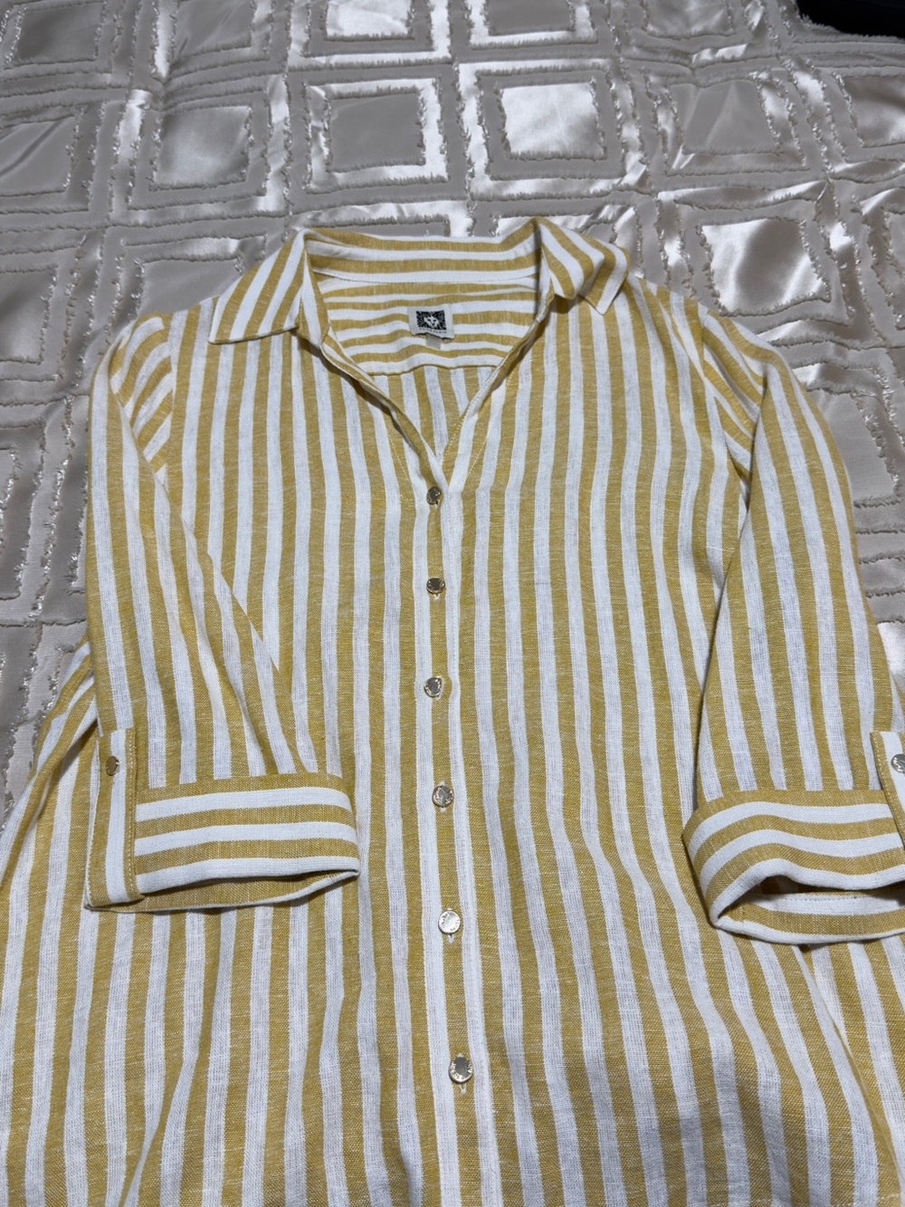 Anne Klein Yellow and White Striped Shirt linen / viscose